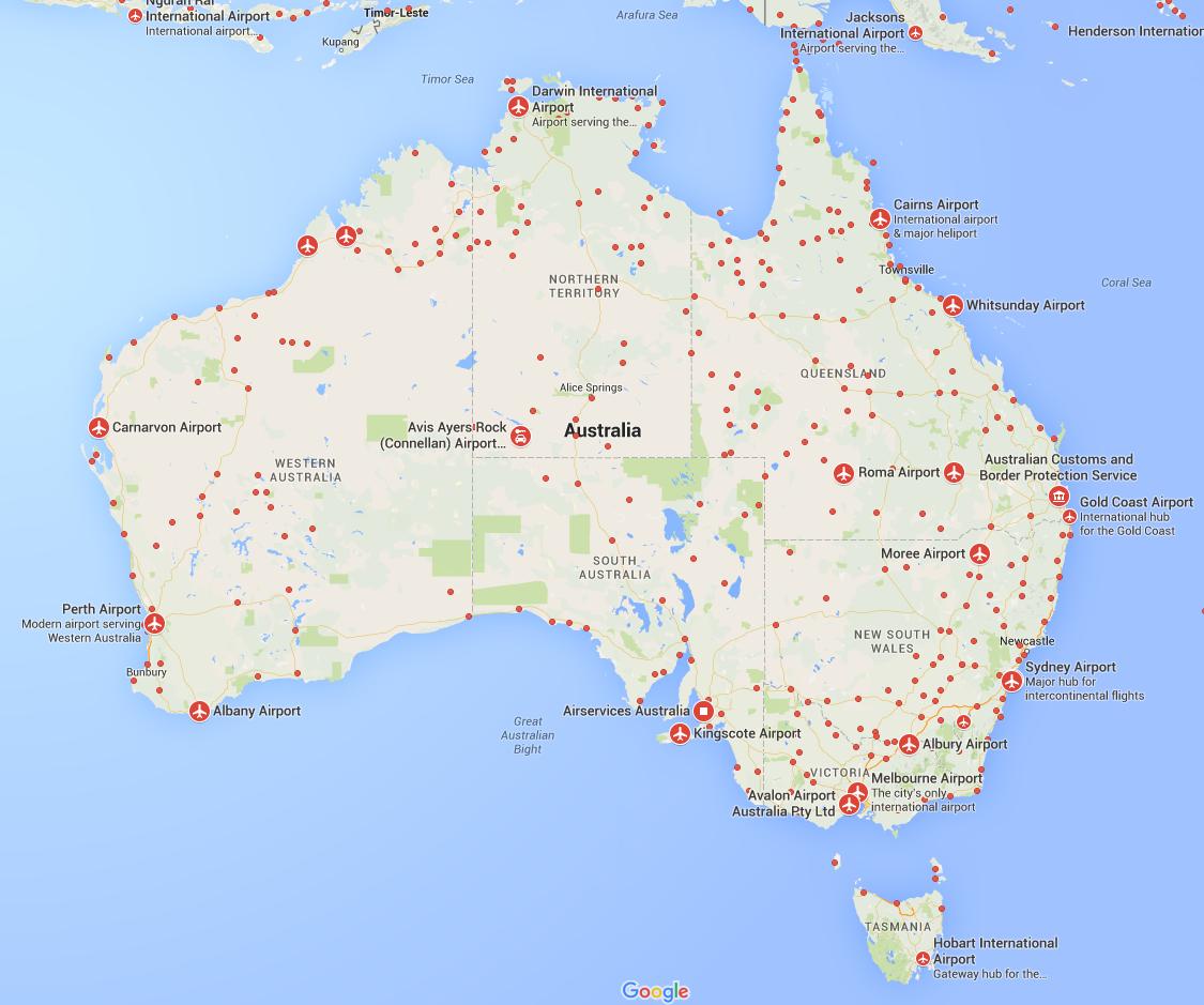 Australian Airports Map Map Of Airports In Australia Australia And