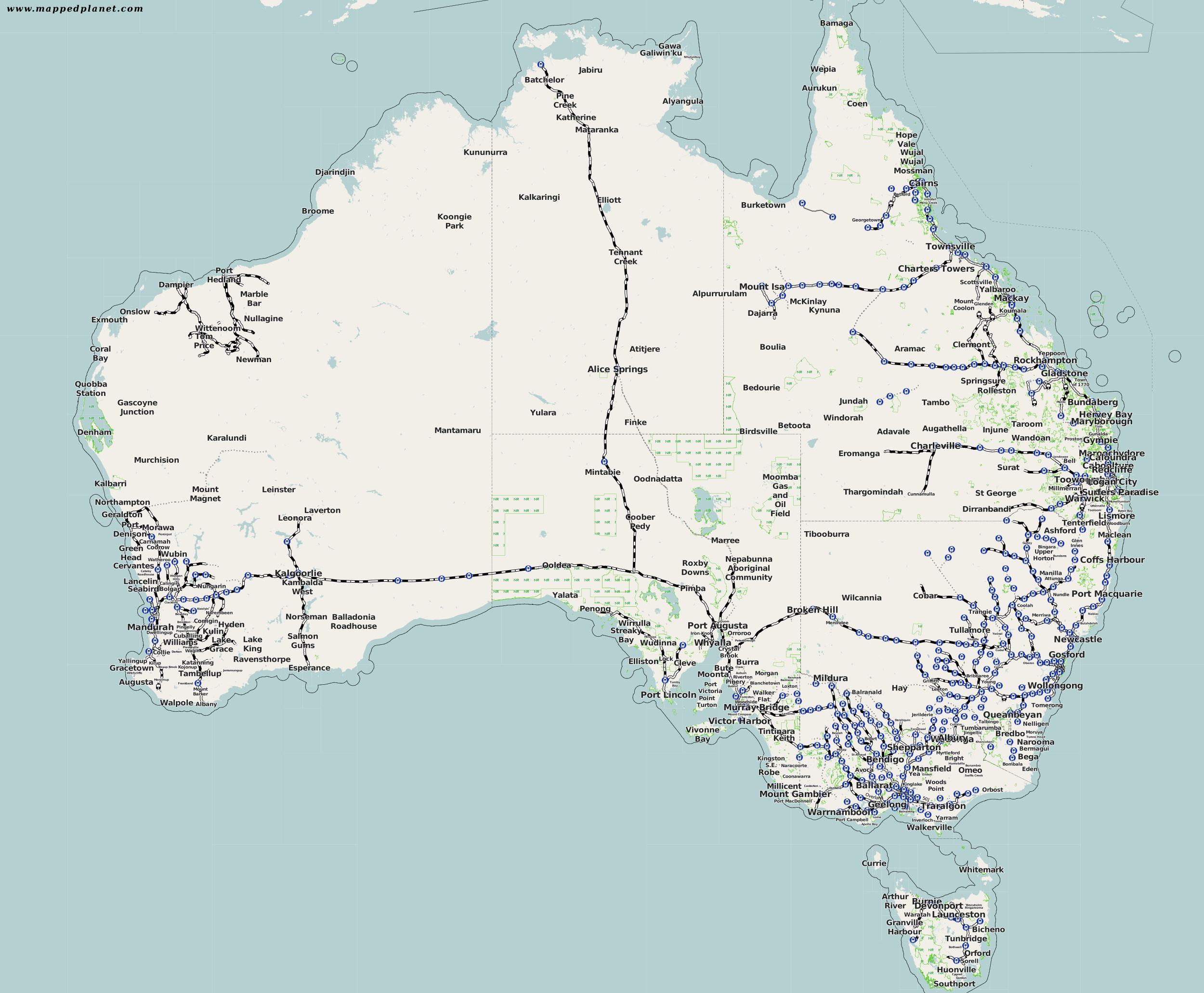 Detailed Rail Network Map Of Australia Australia Oceania Mapsland ...