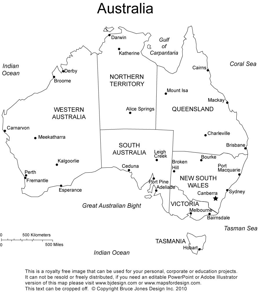 Australia black and white map - Map of Australia black and white 