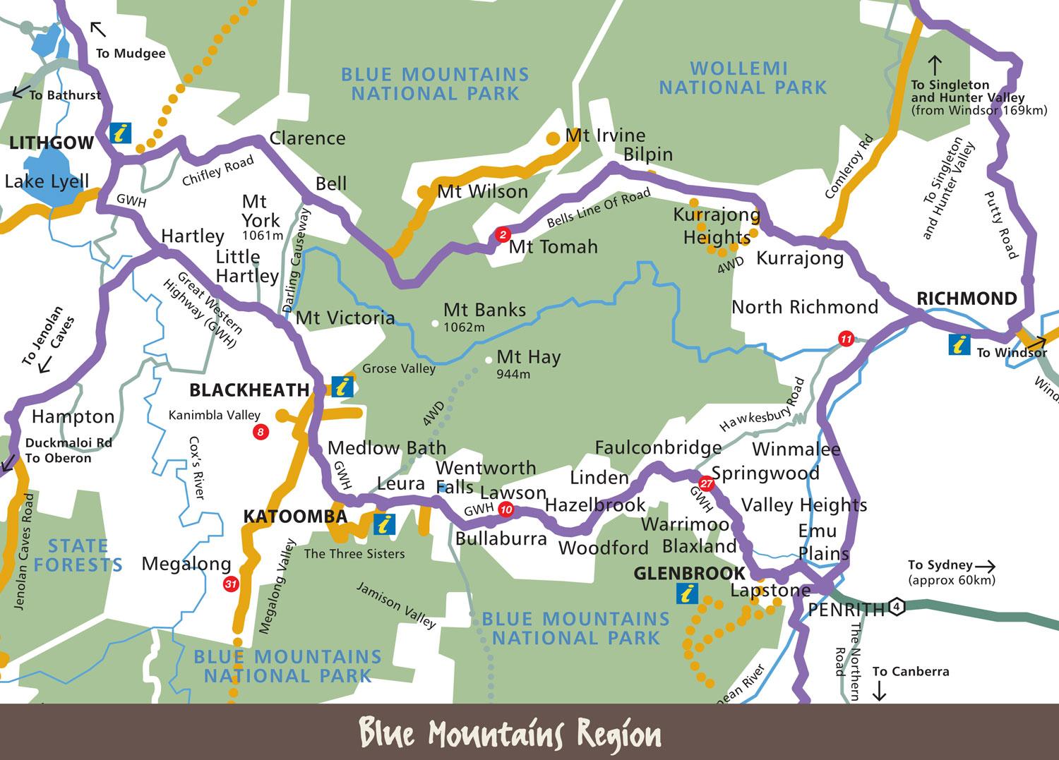 blue mountains tourist map