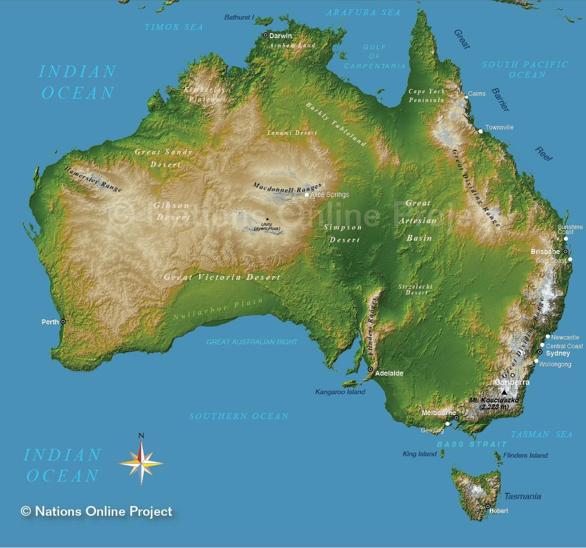 Australia Elevation Map Elevation Map Of Australia Australia
