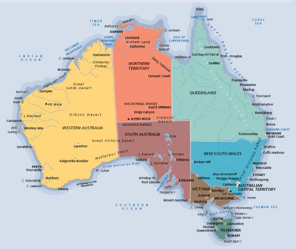 Australia map labeled - Labeled map of Australia (Australia and New ...