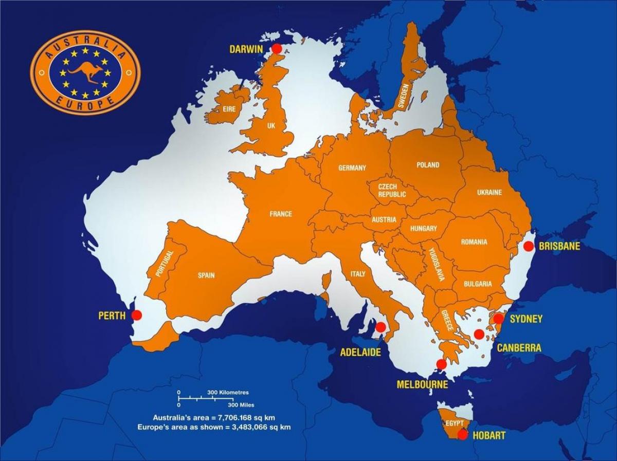 Australia Map Over Europe 