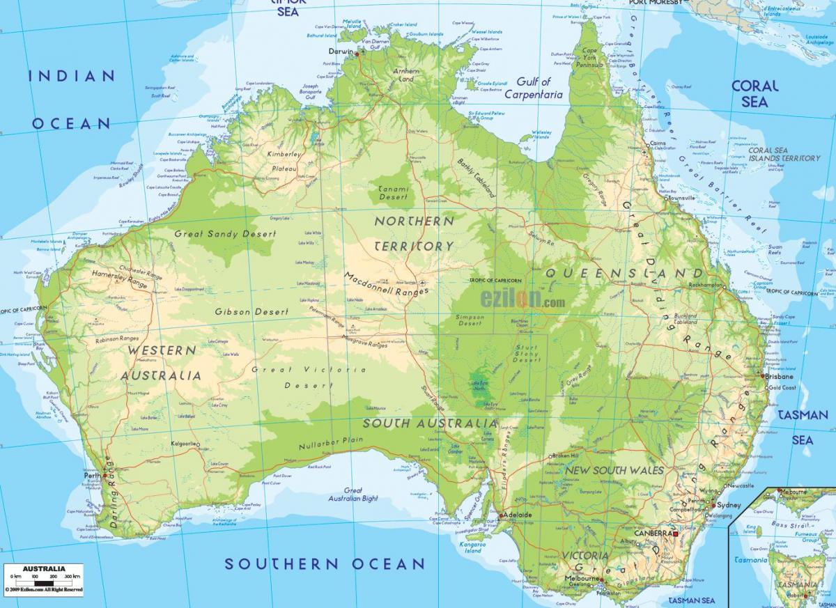 a physical map of Australia