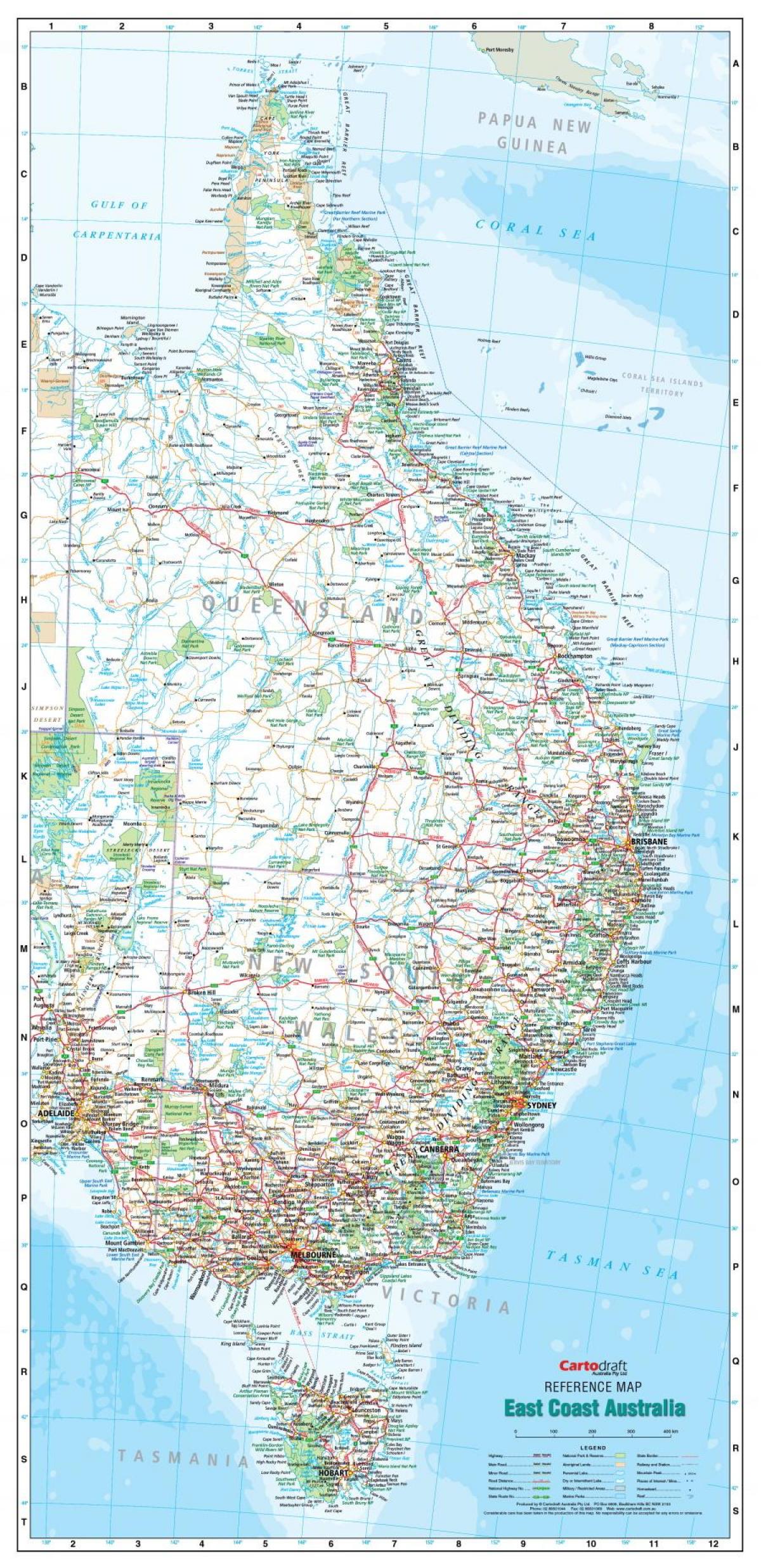 map of the East Coast of Australia