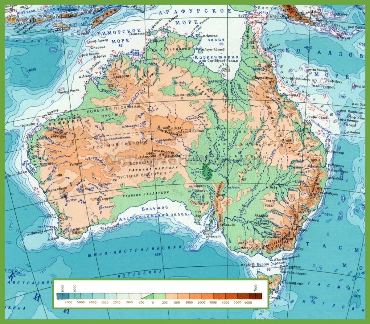 map of Australia with mountains