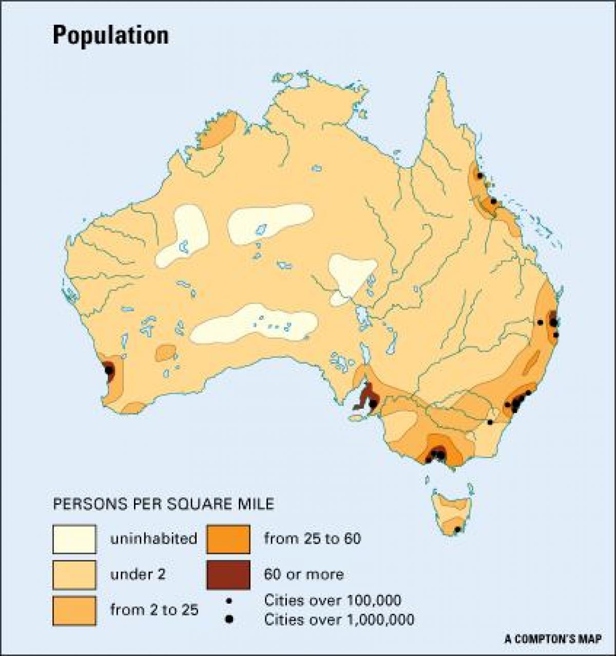 Population density map Australia Population density map of Australia