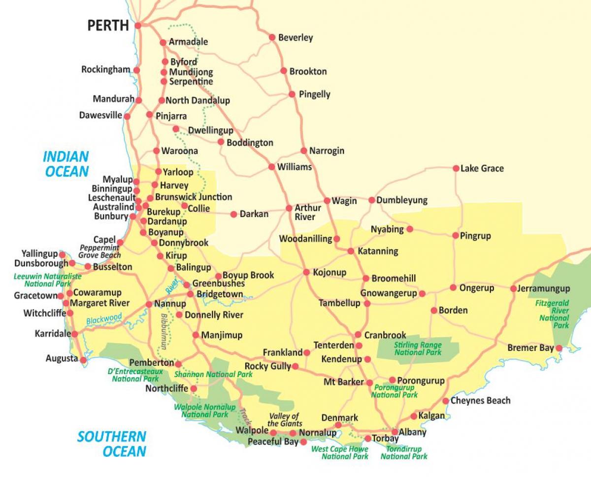 South western Australia map - Map of south western Australia (Australia ...